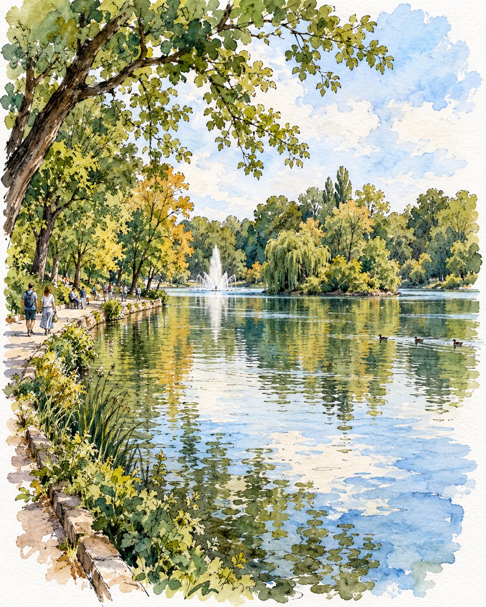 Parks und grüne Oasen – freie Tusche-Aquarellillustration