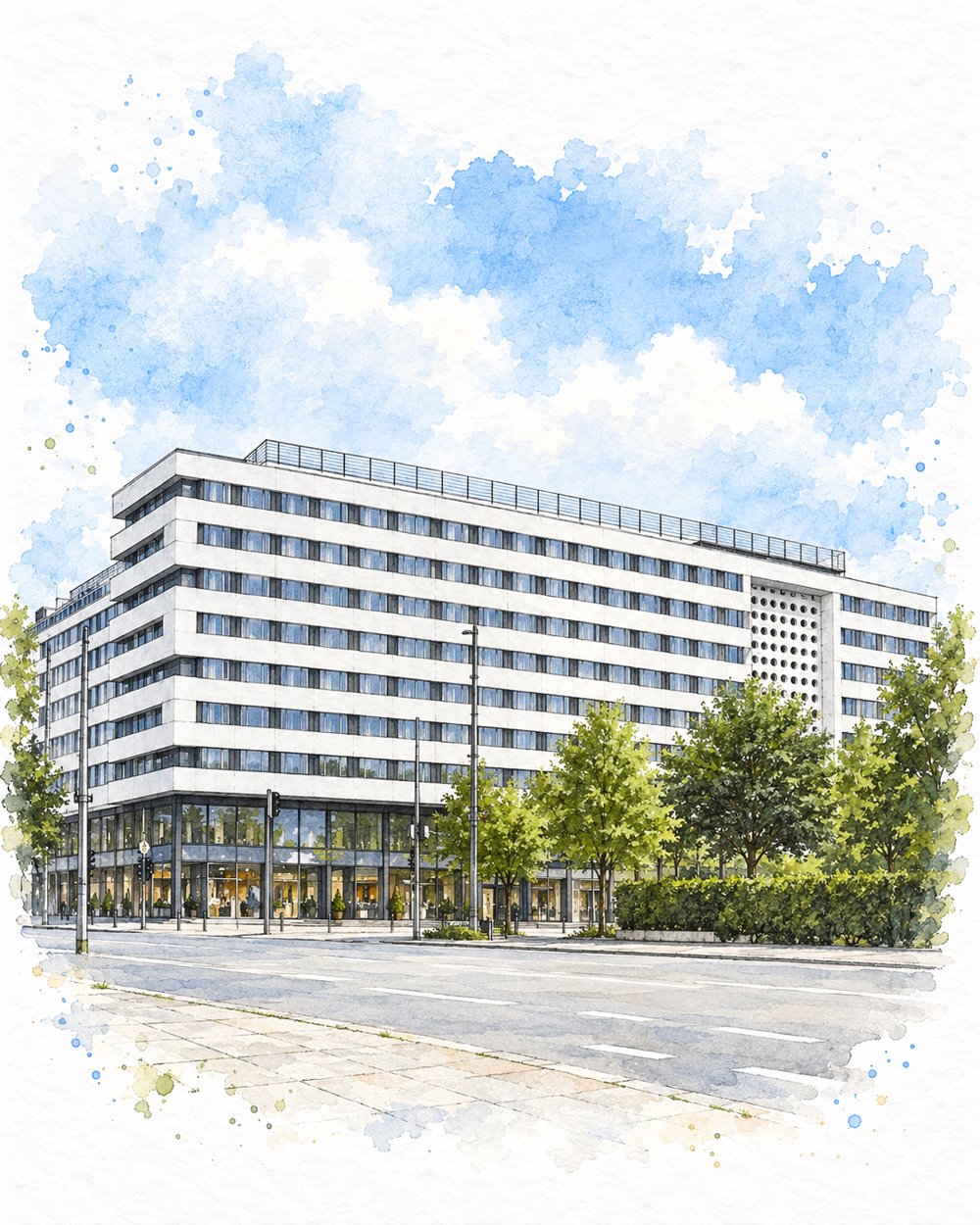 Tusche-Aquarellillustration: BIENDO Hotel