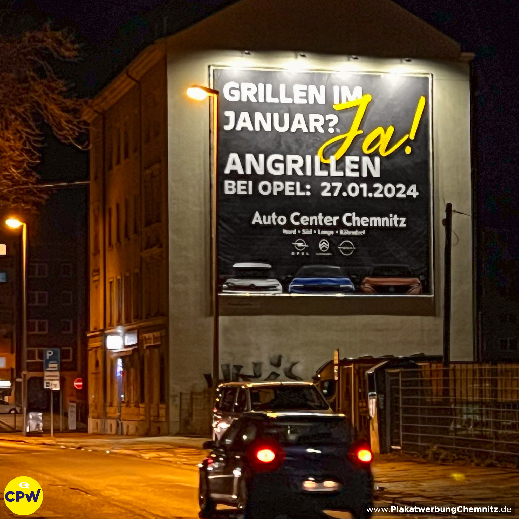CPW Plakatwerbung Chemnitz - Werbefläche AUGUSTE 81m² - Opel Autocenter Chemnitz