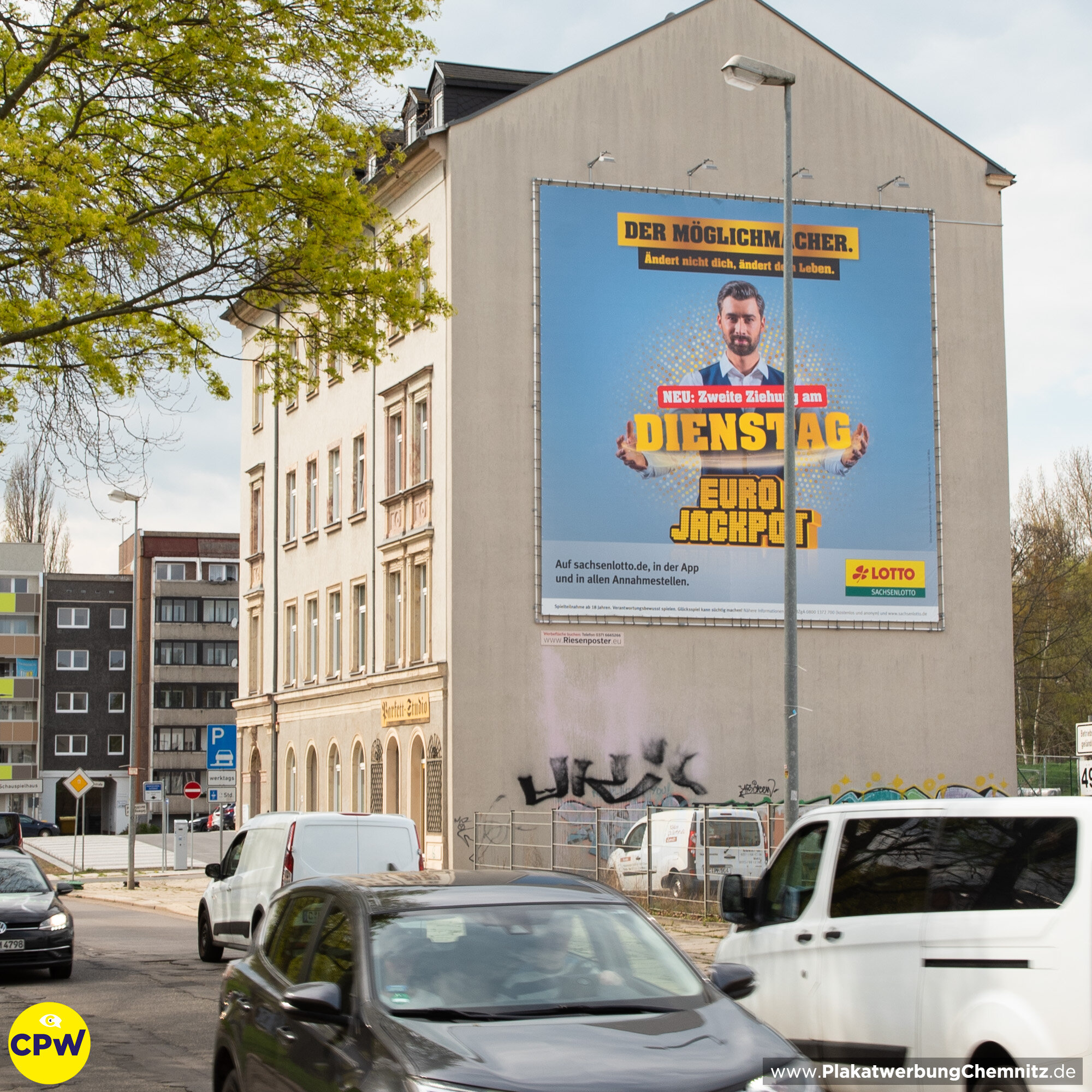 CPW Plakatwerbung Chemnitz - Werbefläche AUGUSTE 81m² - Sachsenlotto Eurojackpot