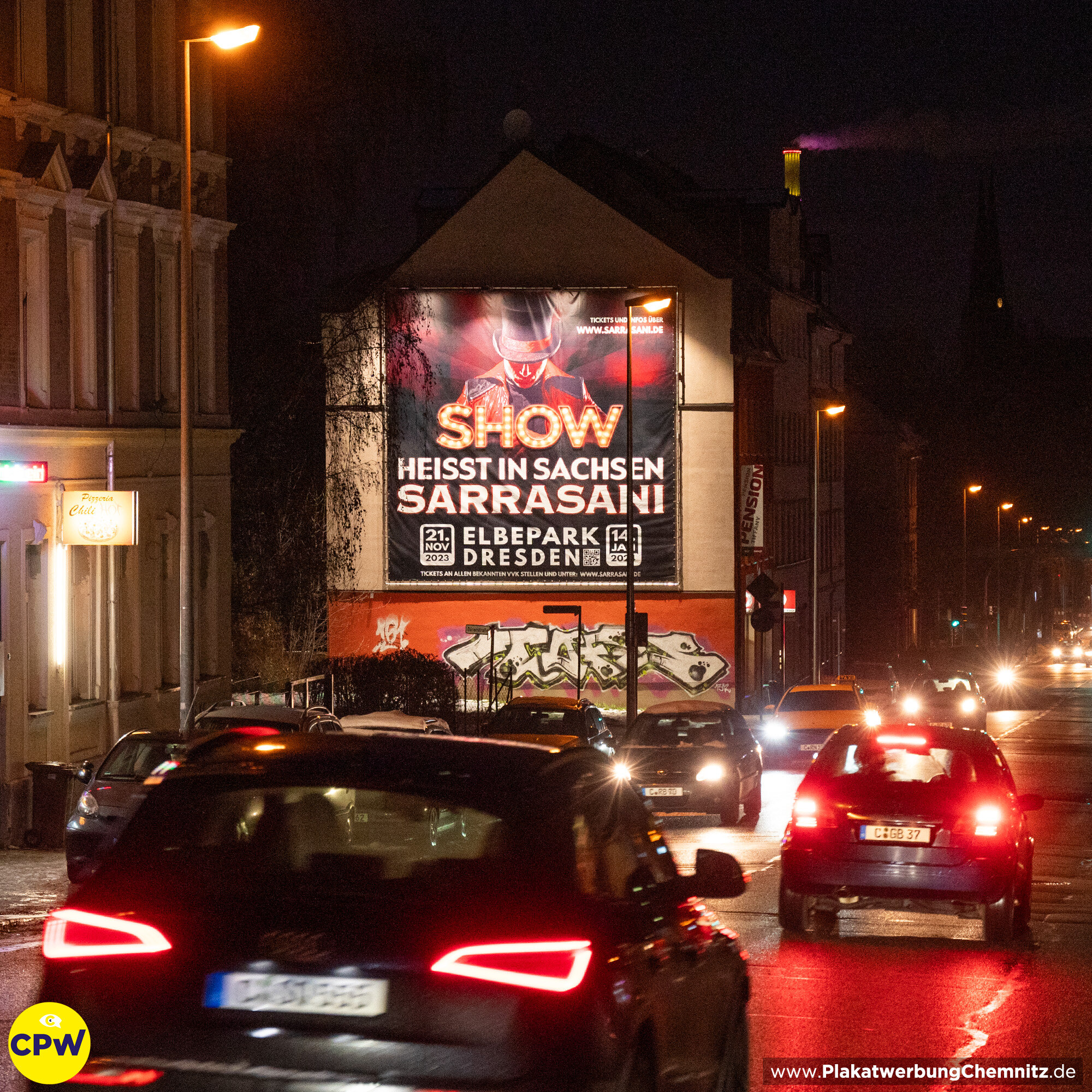 CPW Plakatwerbung Chemnitz - Werbefläche CLAUSI 64m² - SARRASANI Show Dresden