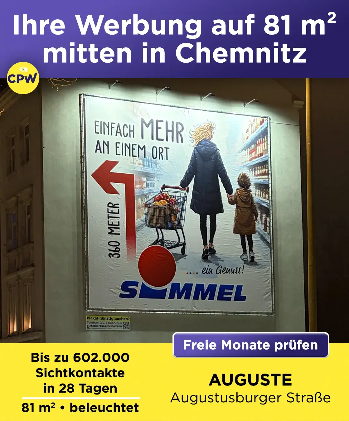 Simmel Werbekampagne auf dem Riesenposter AUGUSTE in Chemnitz an der Augustusburger Straße