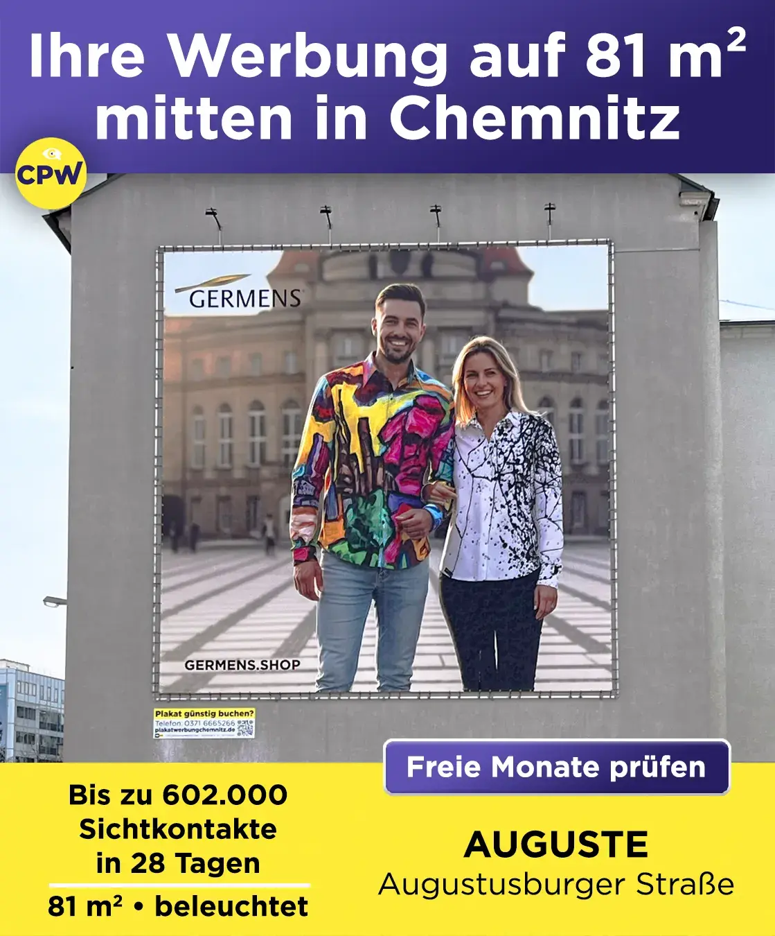 Kampagnenbeispiel auf der 81 m² Werbefläche AUGUSTE für Plakatwerbung in Chemnitz