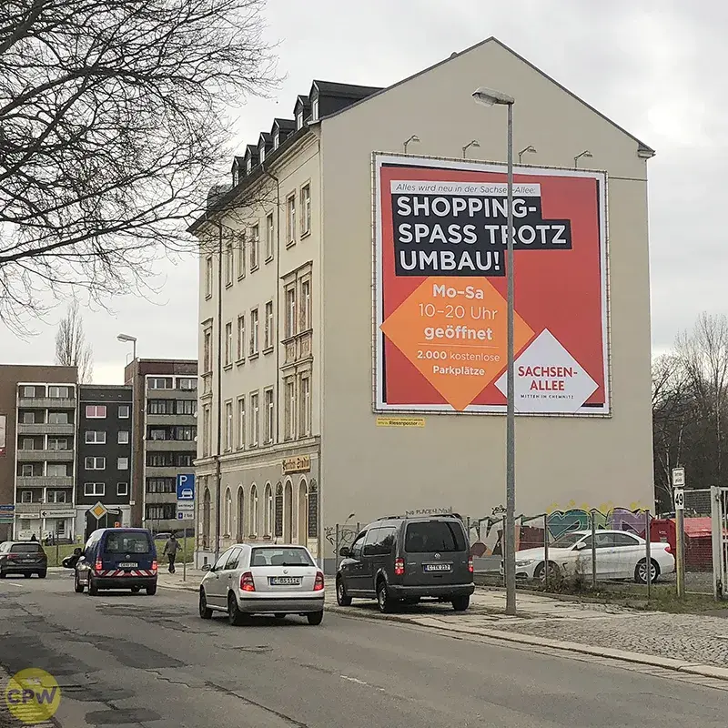 Sachsen-Allee Chemnitz - Riesenposter am 81 qm großen Außenwerbestandort AUGUSTE in Chemnitz