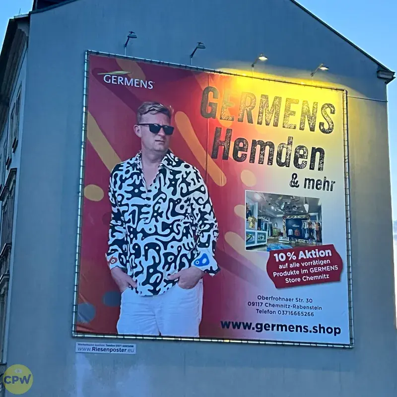 GERMENS artfashion - Riesenposter am 81 qm großen Außenwerbestandort AUGUSTE in Chemnitz