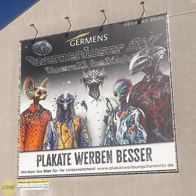 GERMENS artfashion - Riesenposter am 81 qm großen Außenwerbestandort AUGUSTE in Chemnitz
