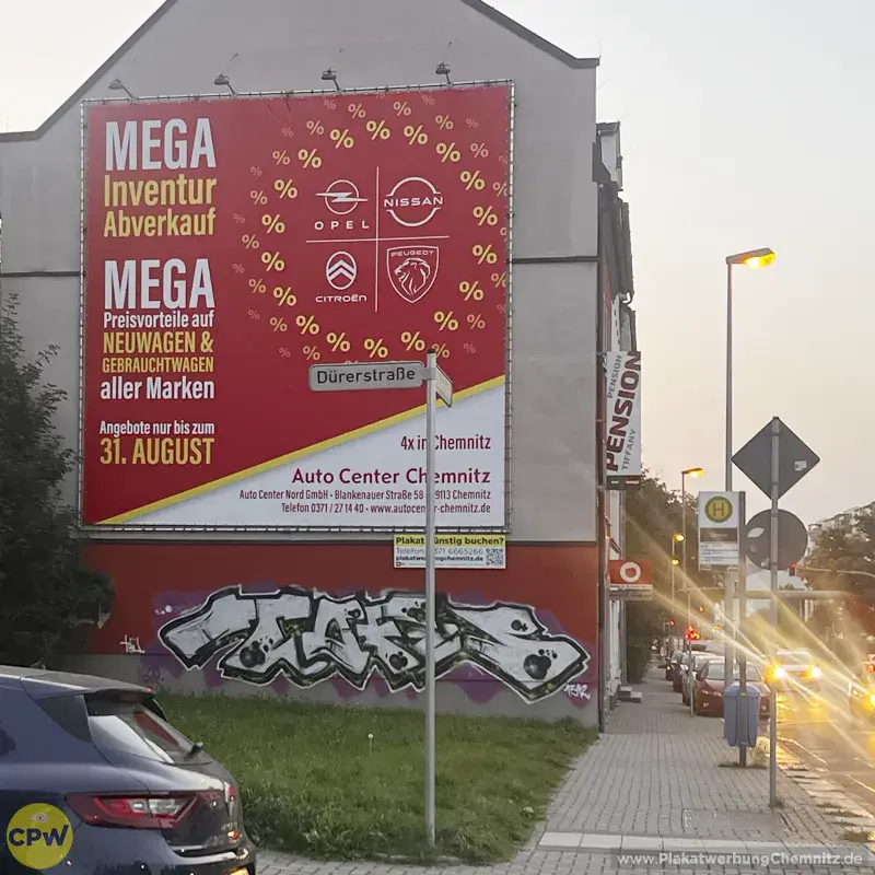 Auto Center Chemnitz - Riesenposter am 64 qm großen Außenwerbestandort CLAUSI in Chemnitz