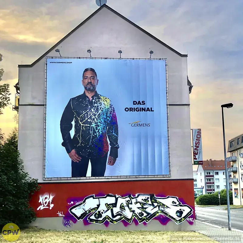 GERMENS artfashion - Riesenposter am 64 qm großen Außenwerbestandort CLAUSI in Chemnitz