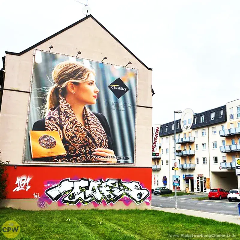 GERMENS artfashion - Riesenposter am 64 qm großen Außenwerbestandort CLAUSI in Chemnitz