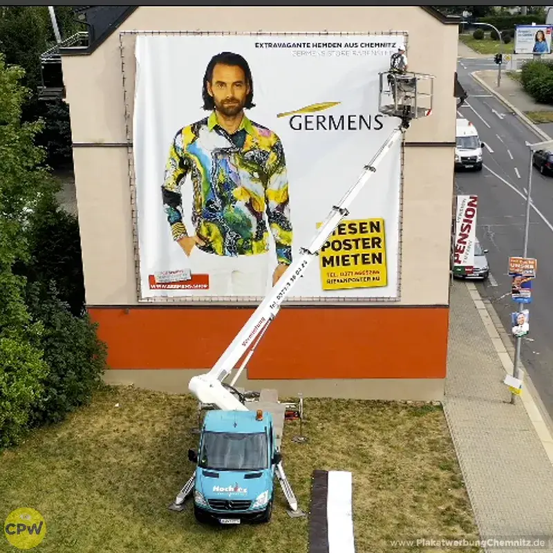 GERMENS artfashion - Riesenposter am 64 qm großen Außenwerbestandort CLAUSI in Chemnitz