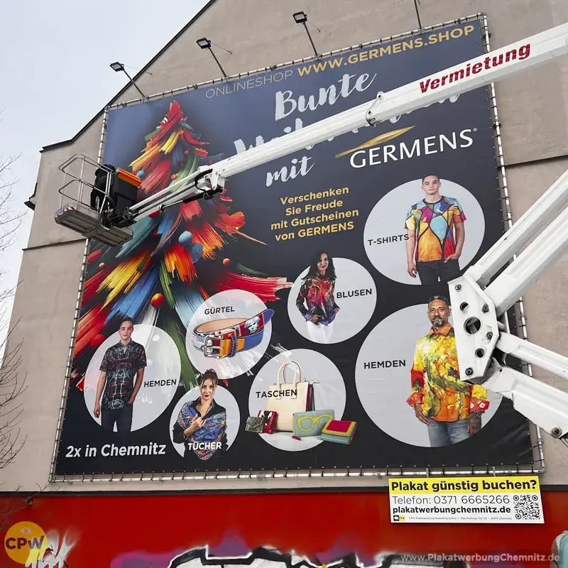 GERMENS artfashion - Riesenposter am 64 qm großen Außenwerbestandort CLAUSI in Chemnitz
