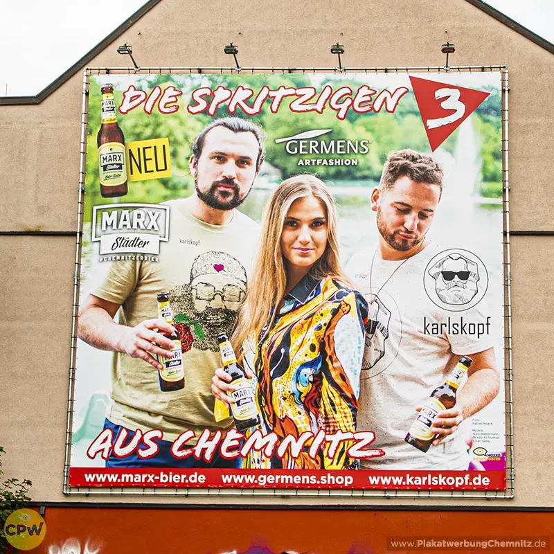 Marx Bier - Karlskopf - Germens - Riesenposter am 64 qm großen Außenwerbestandort CLAUSI in Chemnitz