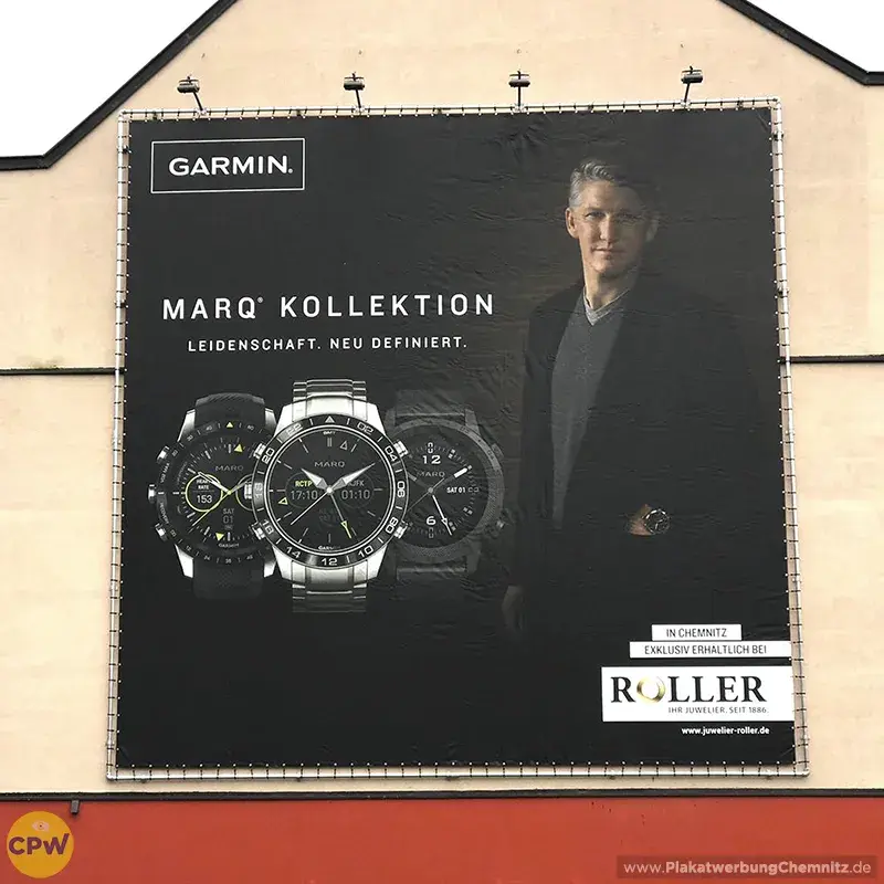 Juwelier Roller - GARMIN - Riesenposter am 64 qm großen Außenwerbestandort CLAUSI in Chemnitz