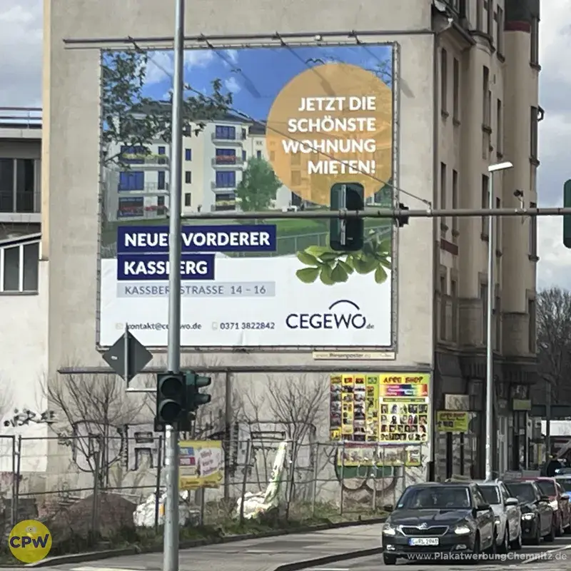 CEGEWO - Riesenposter am 81 qm großen Außenwerbestandort HARTI in Chemnitz