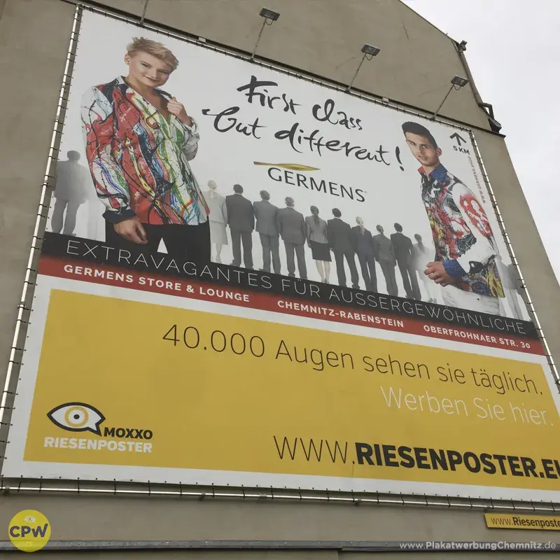 GERMENS artfashion - Riesenposter am 81 qm großen Außenwerbestandort HARTI in Chemnitz