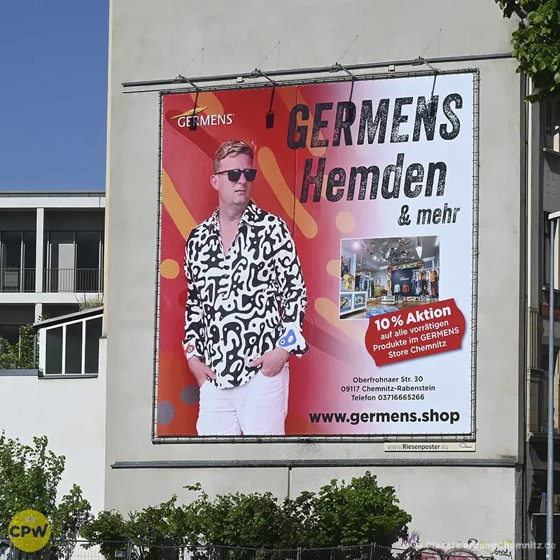  GERMENS artfashion - Riesenposter am 81 qm großen Außenwerbestandort HARTI in Chemnitz
