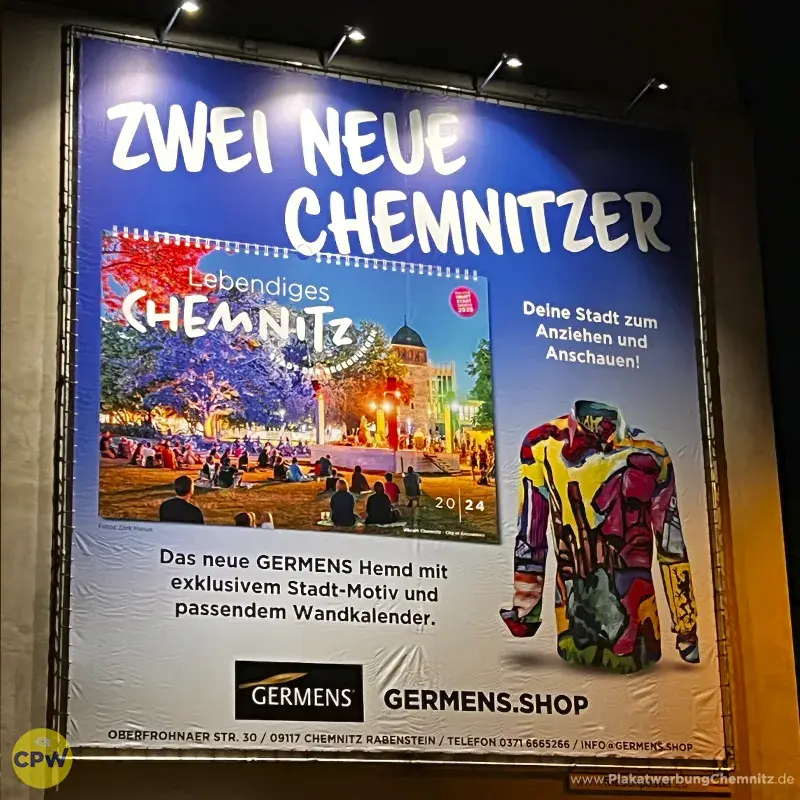 GERMENS artfashion - Riesenposter am 81 qm großen Außenwerbestandort HARTI in Chemnitz