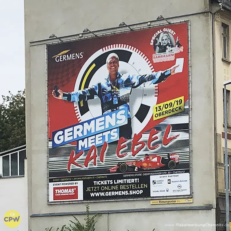 GERMENS artfashion - Riesenposter am 81 qm großen Außenwerbestandort HARTI in Chemnitz