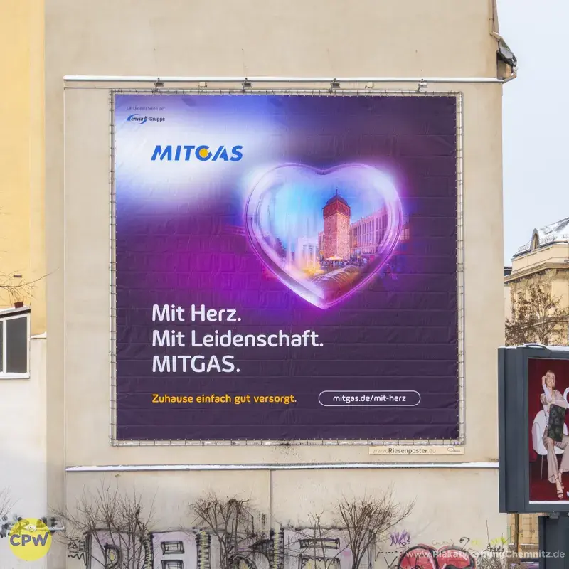 MITGAS - Riesenposter am 81 qm großen Außenwerbestandort HARTI in Chemnitz