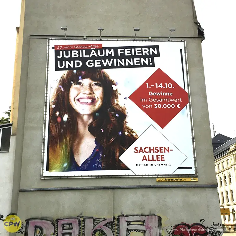 Sachsen-Allee - Riesenposter am 81 qm großen Außenwerbestandort HARTI in Chemnitz