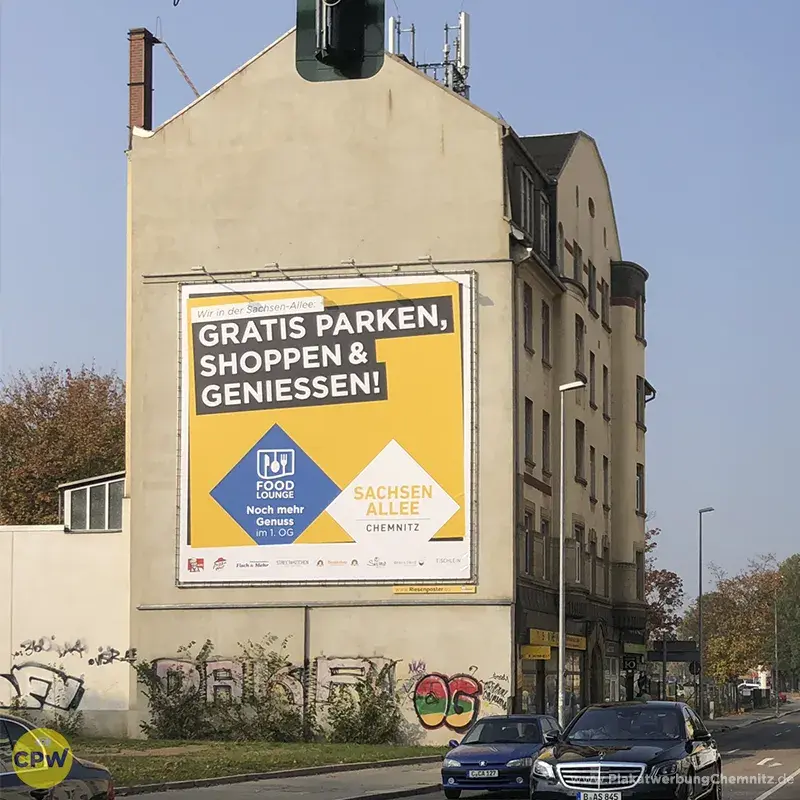 Sachsen-Allee - Riesenposter am 81 qm großen Außenwerbestandort HARTI in Chemnitz