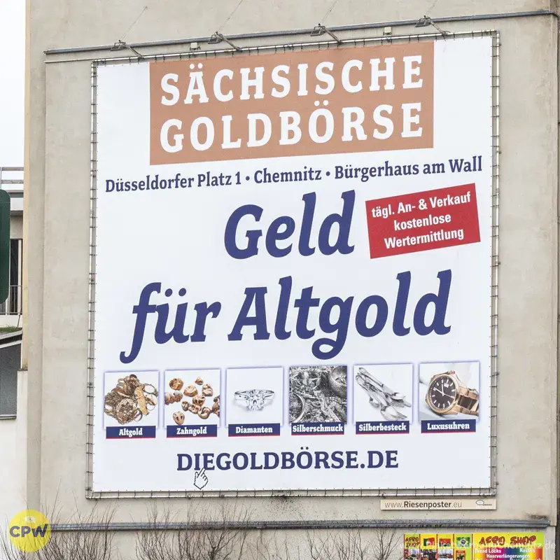 Sächsische Goldbörse - Riesenposter am 81 qm großen Außenwerbestandort HARTI in Chemnitz