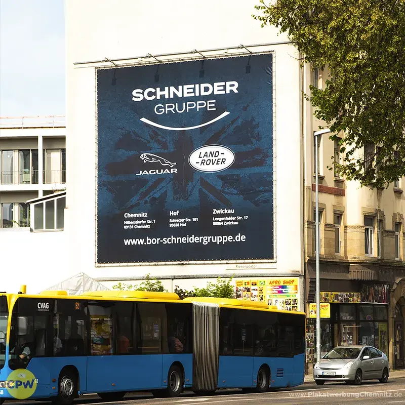 Schneider Gruppe Chemnitz - Riesenposter am 81 qm großen Außenwerbestandort HARTI in Chemnitz