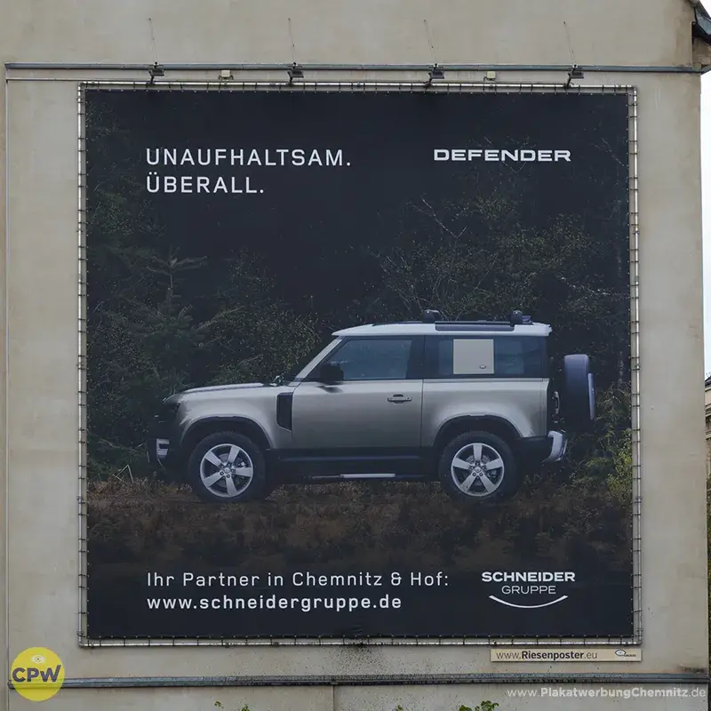  Schneider Gruppe Chemnitz LANDROVER - Riesenposter am 81 qm großen Außenwerbestandort HARTI in Chemnitz