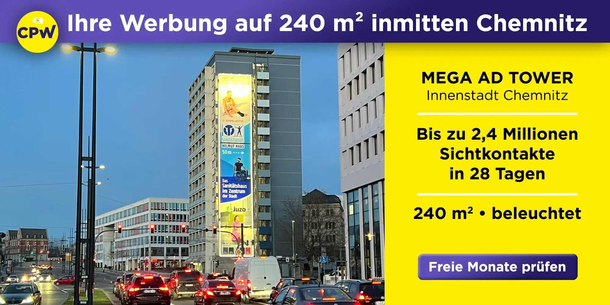 Riesenposter am MEGA Ad Tower - Innenstadt Chemnitz - bis 2,4 Millionen Kontakte im Monat