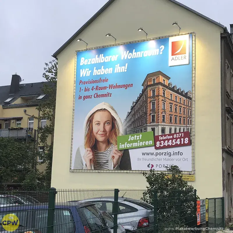 Adler Immobilien - Riesenposter am 64 qm großen Außenwerbestandort ZWICKE in Chemnitz