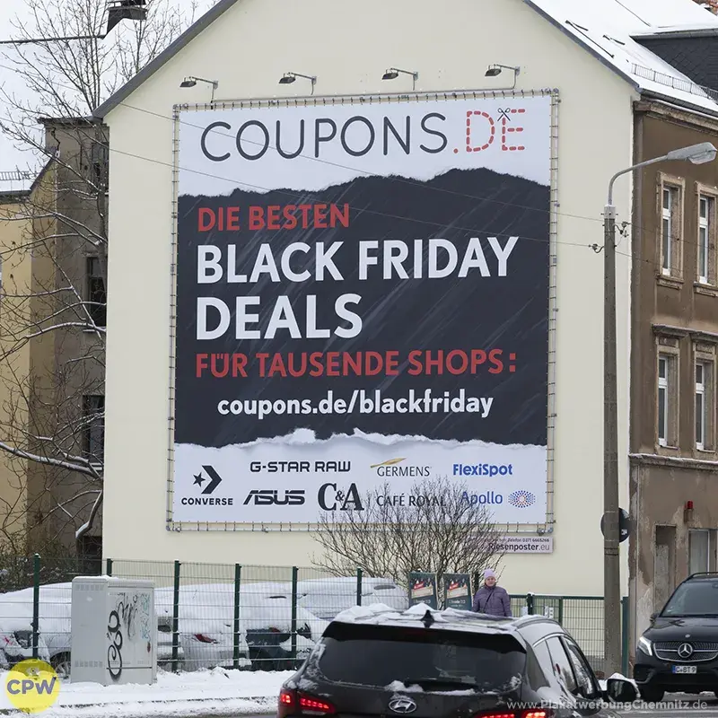 Coupons.de - Riesenposter am 64 qm großen Außenwerbestandort ZWICKE in Chemnitz