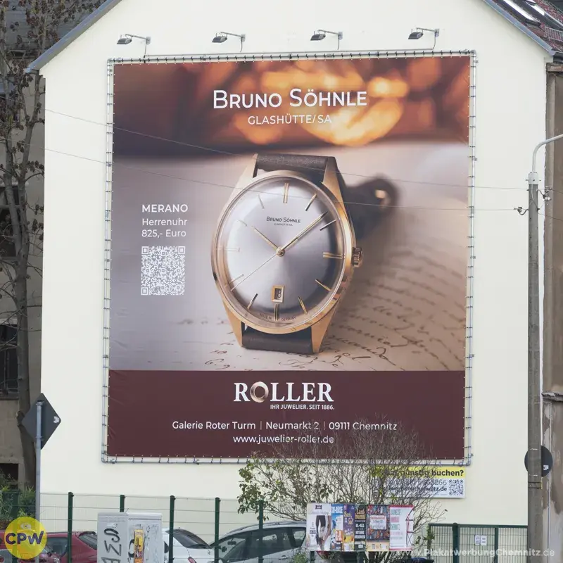 Juwelier Roller - Riesenposter am 64 qm großen Außenwerbestandort ZWICKE in Chemnitz