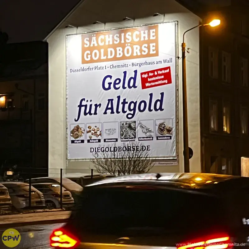 Sächsische Goldbörse - Riesenposter am 64 qm großen Außenwerbestandort ZWICKE in Chemnitz