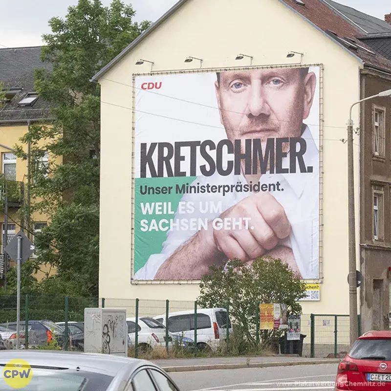 Wahlwerbung CDU - Riesenposter am 64 qm großen Außenwerbestandort ZWICKE in Chemnitz