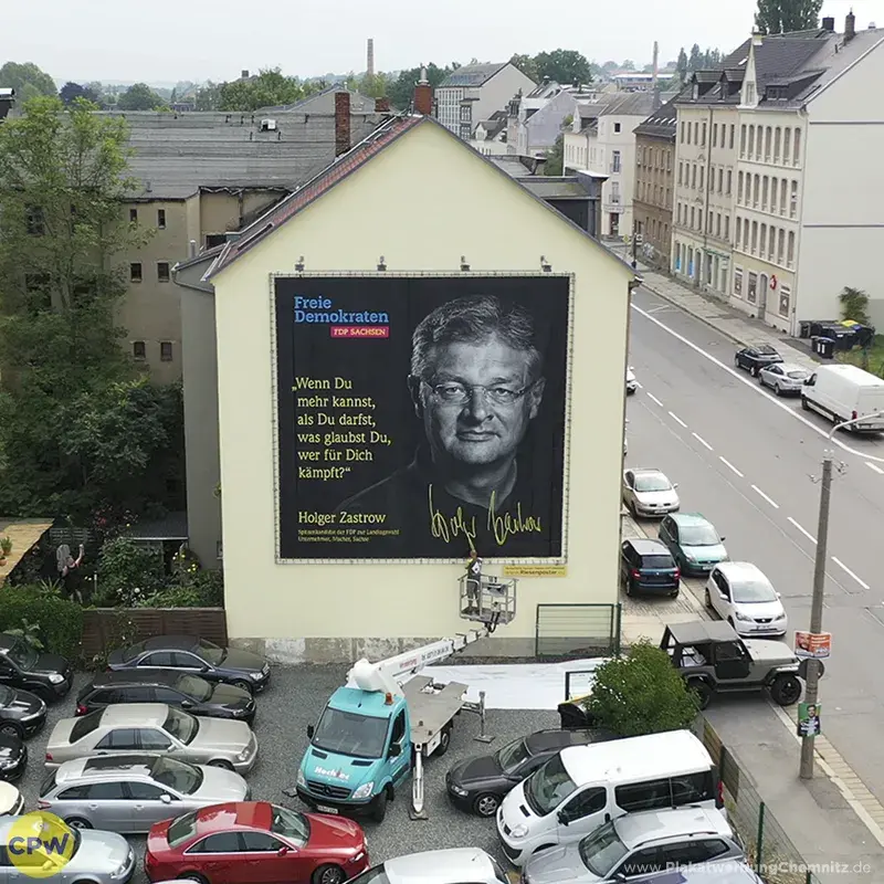 Wahlwerbung FDP - Riesenposter am 64 qm großen Außenwerbestandort ZWICKE in Chemnitz