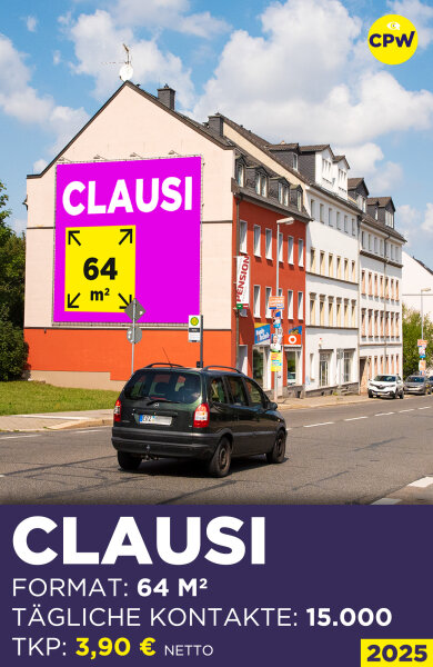 Werbeplakat Chemnitz CLAUSI - Ihre 64 m² große Außenwerbung - 2025