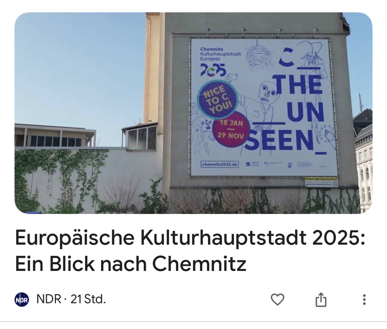 Screenshot einer NDR-Beitragsvorschau mit Kulturhauptstadt-Jahresmotiv am HARTI