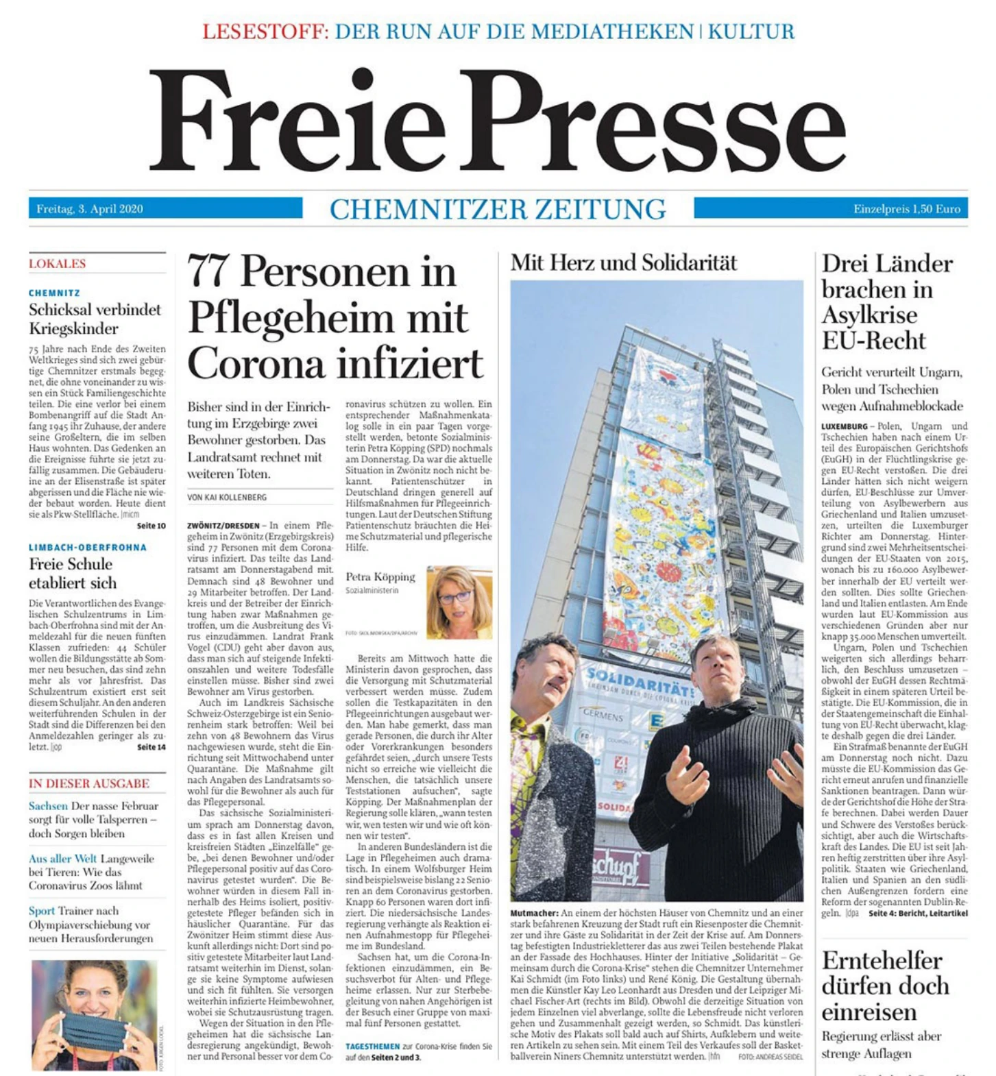 Presseausschnitt: Freie Presse, 03.04.2020
