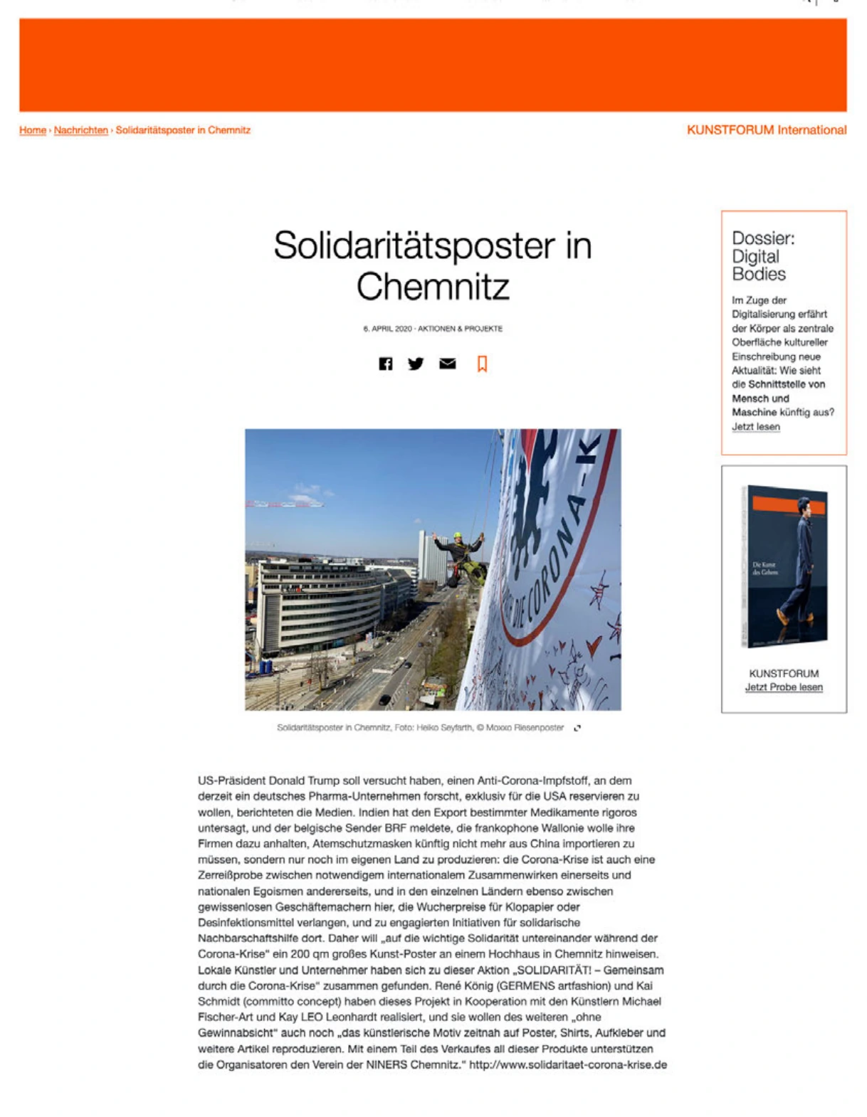Presseausschnitt: Kunstforum International, 2020