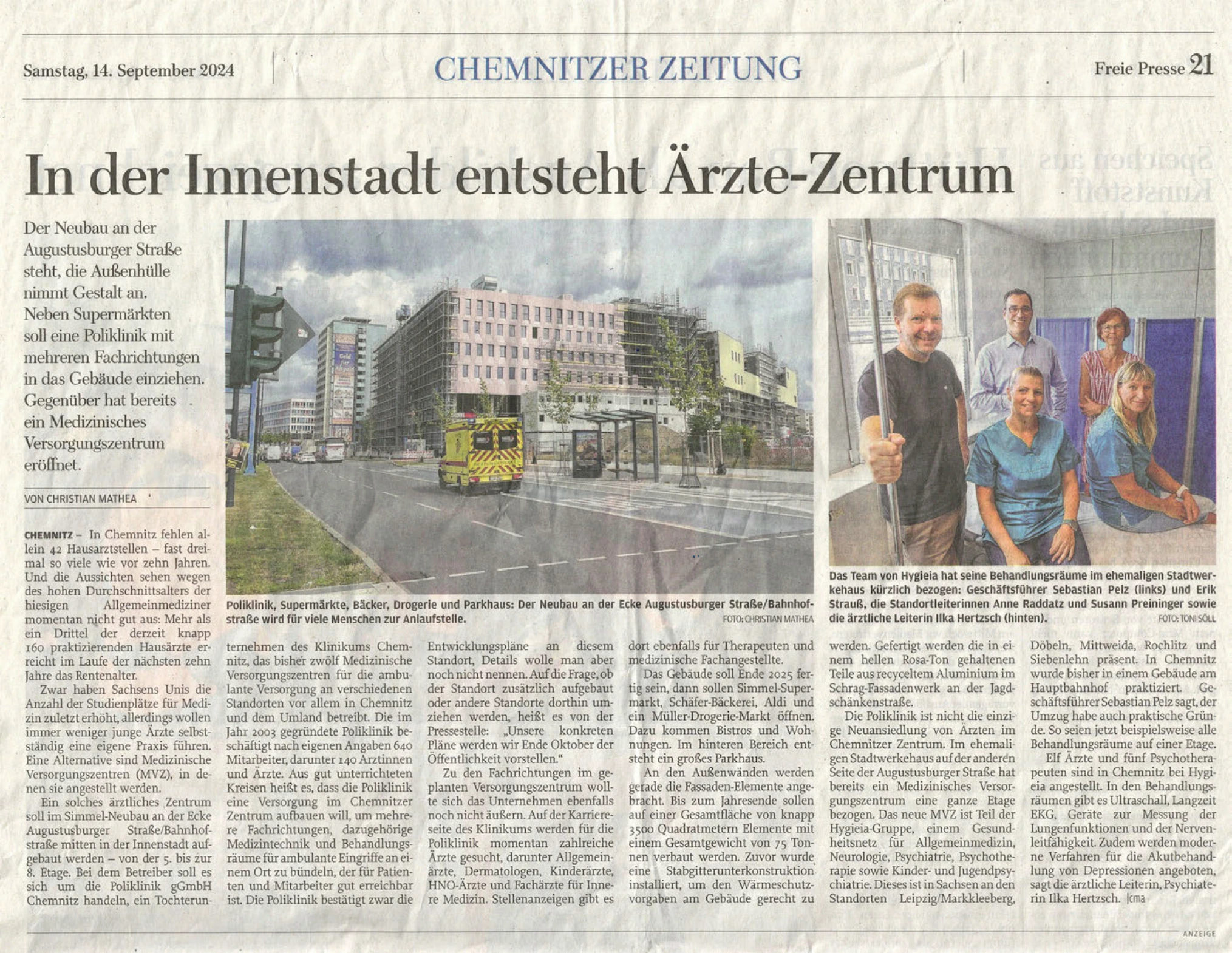 Presseausschnitt: Freie Presse, 14.09.2024