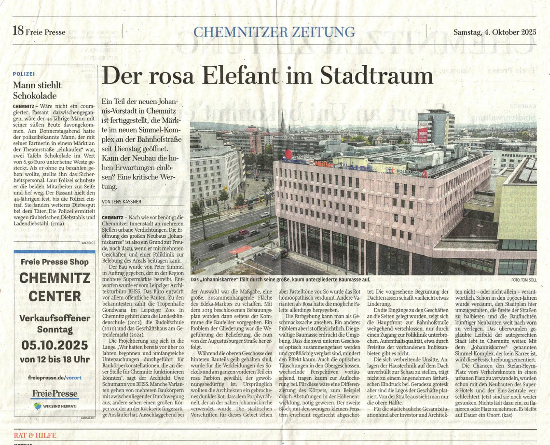 Presseausschnitt: Freie Presse, 04.10.2025